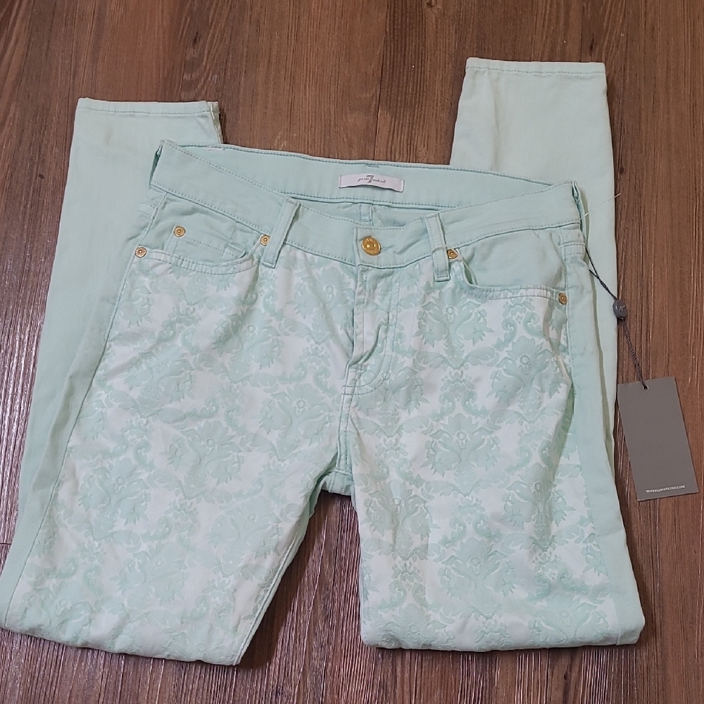 7 For All Mankind‎ Mint Patterned Skinny Jeans